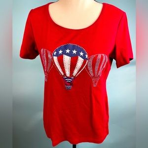 Red hot air balloon rhinestone shirt